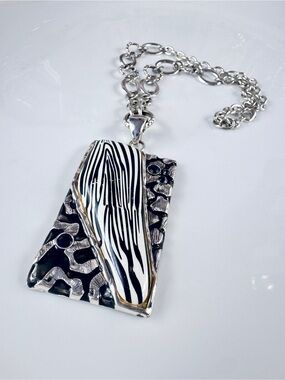 Silver Black & White Zebra Pendant Necklace